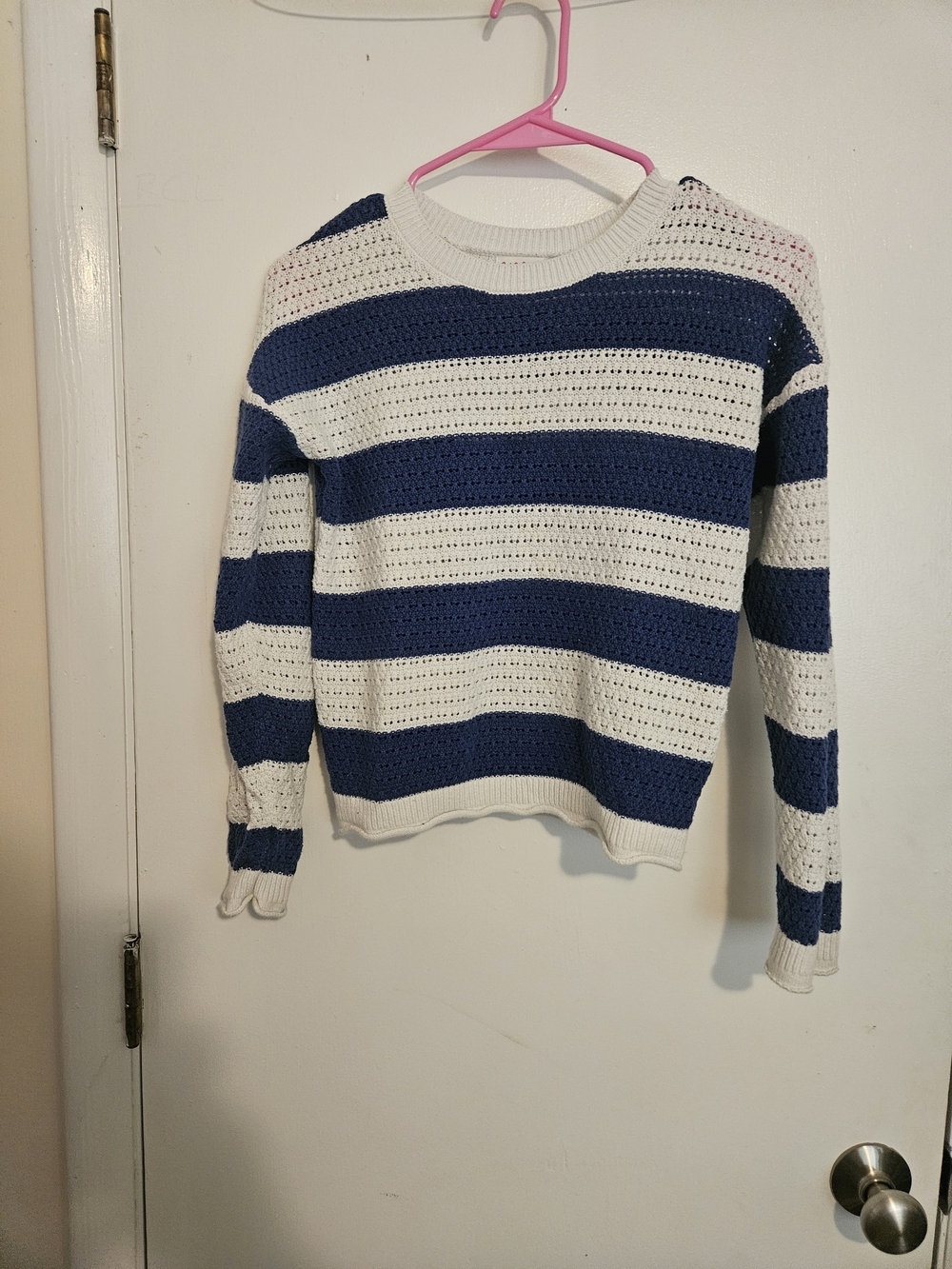 Cat & Jack Blue and White Striped Open-Knit Crewneck Sweater